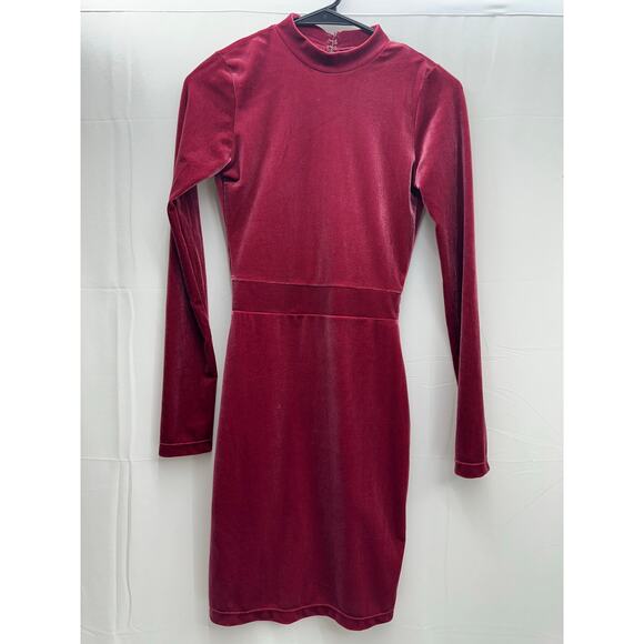 Divided Red Velour Bodycon Dress 2 - Picture 1 of 4